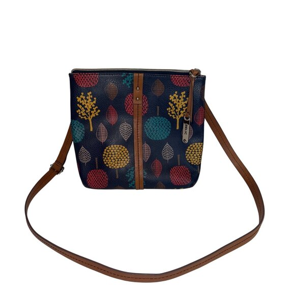 Relic Crossbody Purse Navy Blue Multicolor Botanical Print Trees Modern Artsy - Picture 1 of 11
